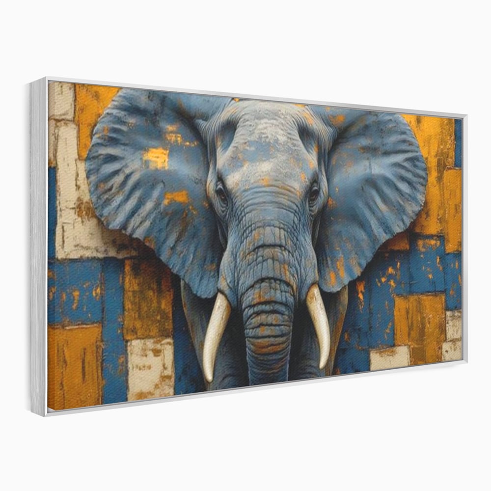 Tablou canvas cu tablou canvas cu cap de elefant, in rama de aluminiu argintiu